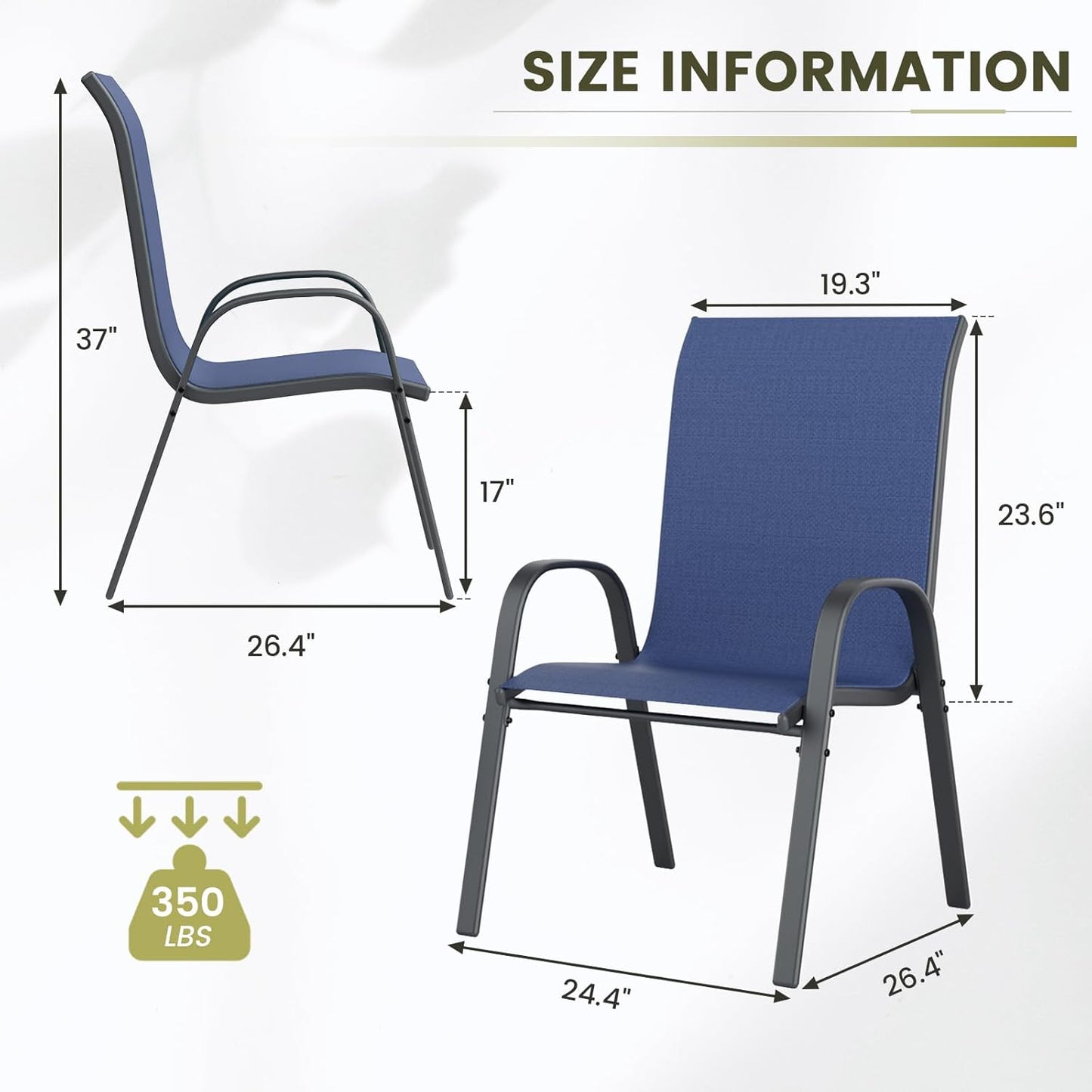 UDPATIO Patio Chairs Set of 8, Stackable Outdoor Dining Chairs with High Back, Breathable Textilene Fabric Outdoor Chair All Weather, 350LBS Capacity for Garden, Backyard (Blue)