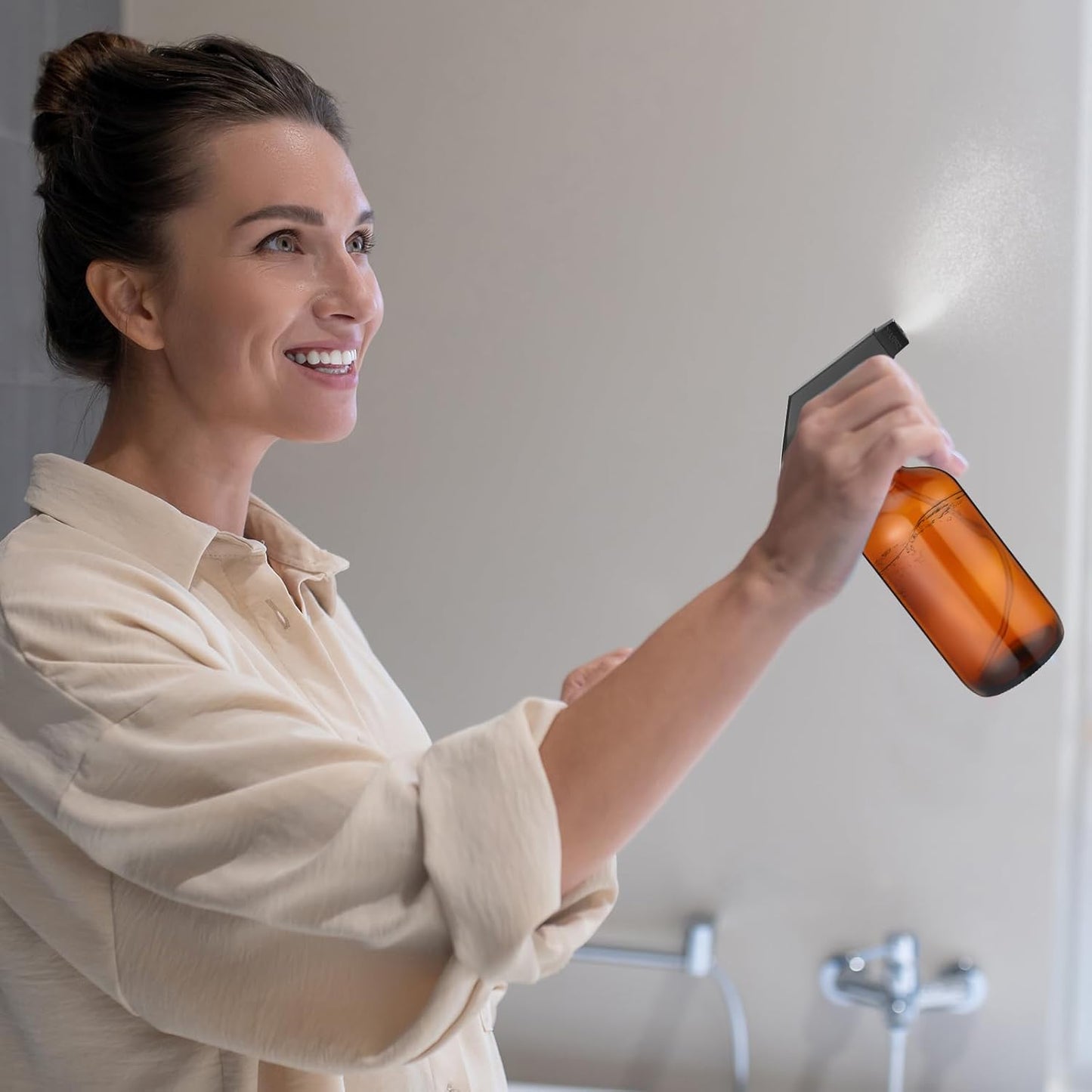 Norme 12 Pcs 8 oz Glass Spray Bottles with Funnels and Labels Refillable Cosmetic Empty Spray Bottles with Sprayer Containers for Essential Oil Cleaning Solutions(Amber,Classic)