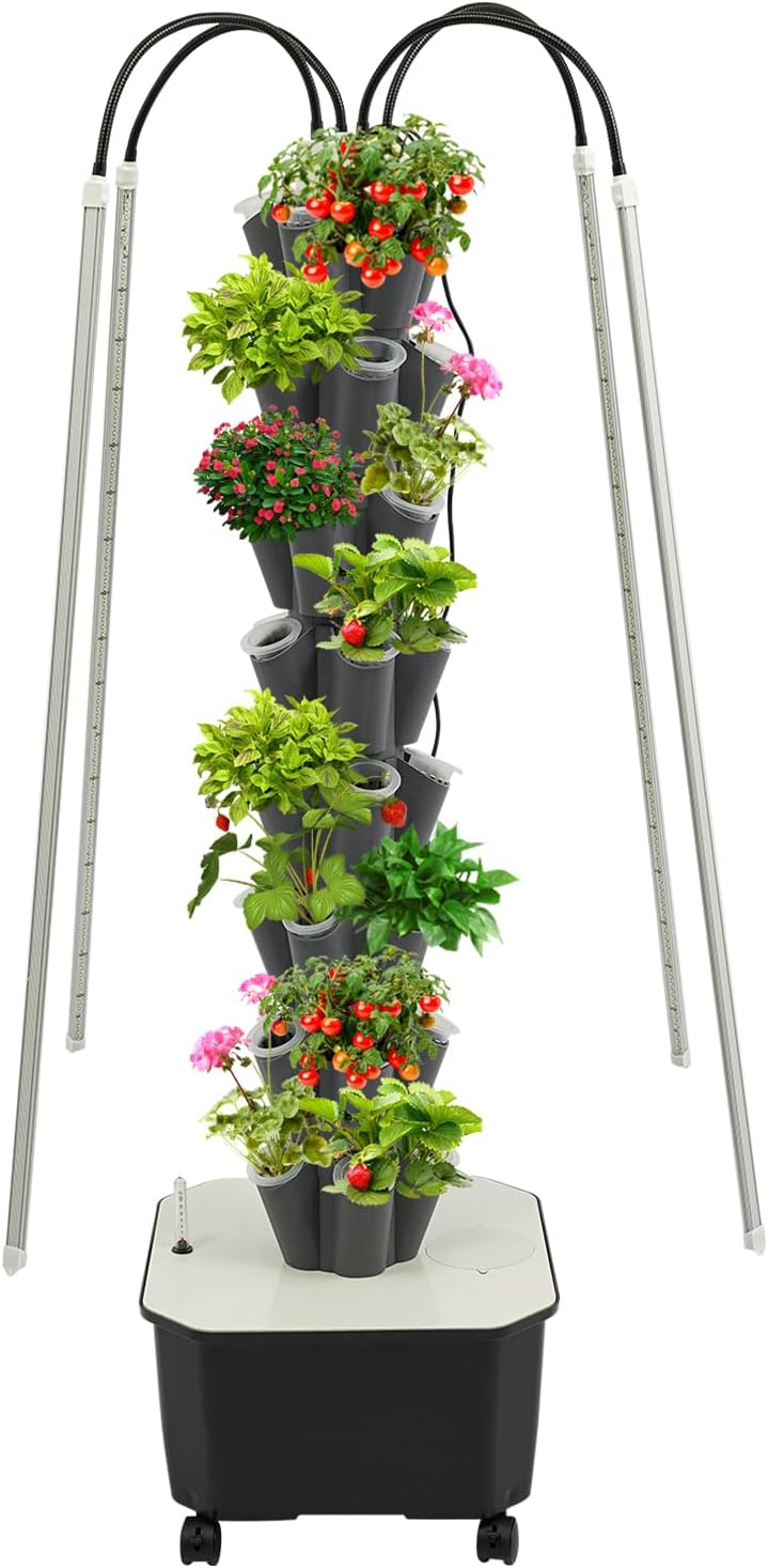 Hydroponic Tower, Vertical Planter Tower, 40 Planting Holes Water Planting Growing System Kit, Hydroponics Growing System Container with LED Grow Light for Herbs, Fruits and Vegetables