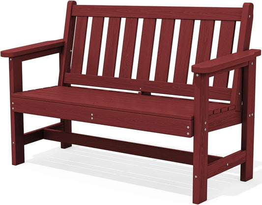 SERWALL Outdoor Bench, HDPE Outdoor Benches Weatherproof, 2-Person Garden Bench with 660 lbs Weight Capacity, Patio Benches for Outdoors, Garden, Porch, Backyard and Park, Red