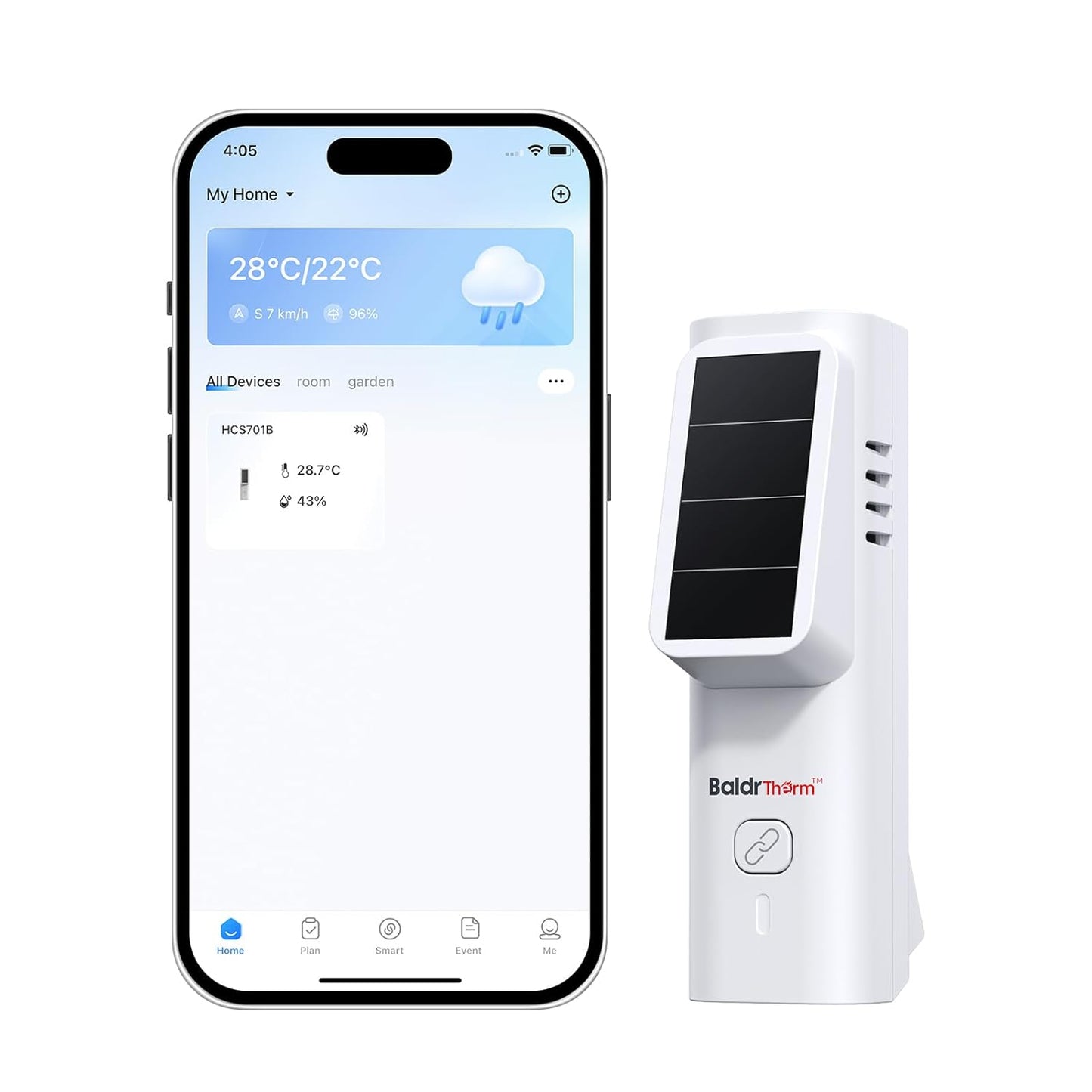 Solar Bluetooth Temperature & Humidity Monitor, Wireless Thermometer with Date Storage, Real-Time Alerts, 262 Feet Connecting Range, Apply for Room Greenhouse, Pet Cages, 1pack