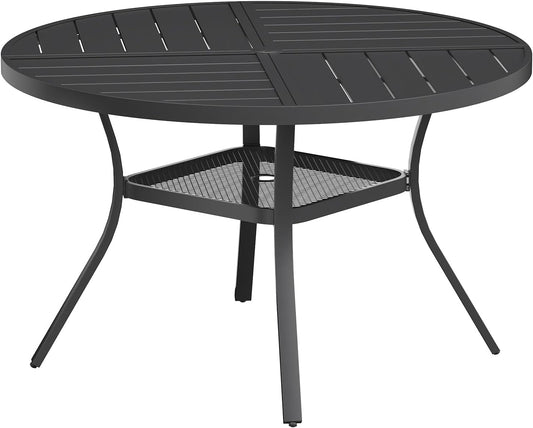 VICLLAX Round Patio Table with Adjustable Umbrella Hole for 4, All Weather Metal Outdoor Dining Table for Lawn Garden, 40.6" Outdoor Coffee Table, Black Tabletop