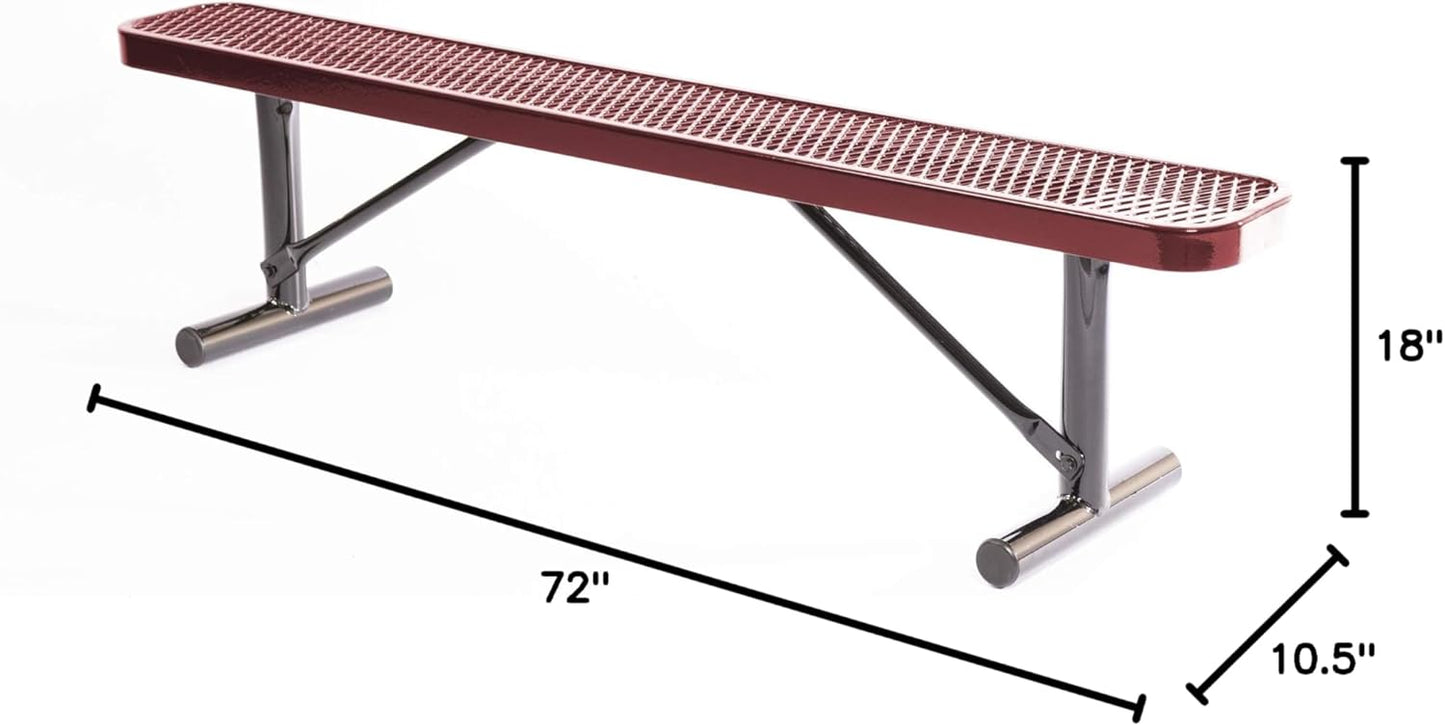 Heavy-Duty Portable Outdoor Bench Thermoplastic Coated, Expanded Metal, Commercial-Grade Seating, Made in America (Portable Without Back, 6 Ft, Burgundy)