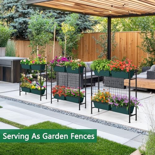 Vertical Raised Garden Beds 32.4" Tall Planter Raised Beds Boxes Patio Herb Garden Planter Outdoor with Metal Fences Legs for Small Climbing Plant Gardening Vegetables Patio Balcony Porch, Green