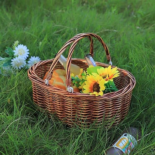 Wicker Picnic Baskets with Handles.Kingwillow. (Brown)