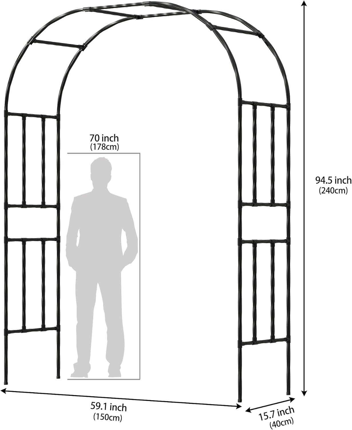 Twira Garden Arch Trellis, 7.9FT(240cm) Metal Garden Arbor Trellis for Climbing Plants Outdoor, Large Wedding Arch for Ceremony, Black Archway Trellises Decoration for Lawn, Patio, Backyard