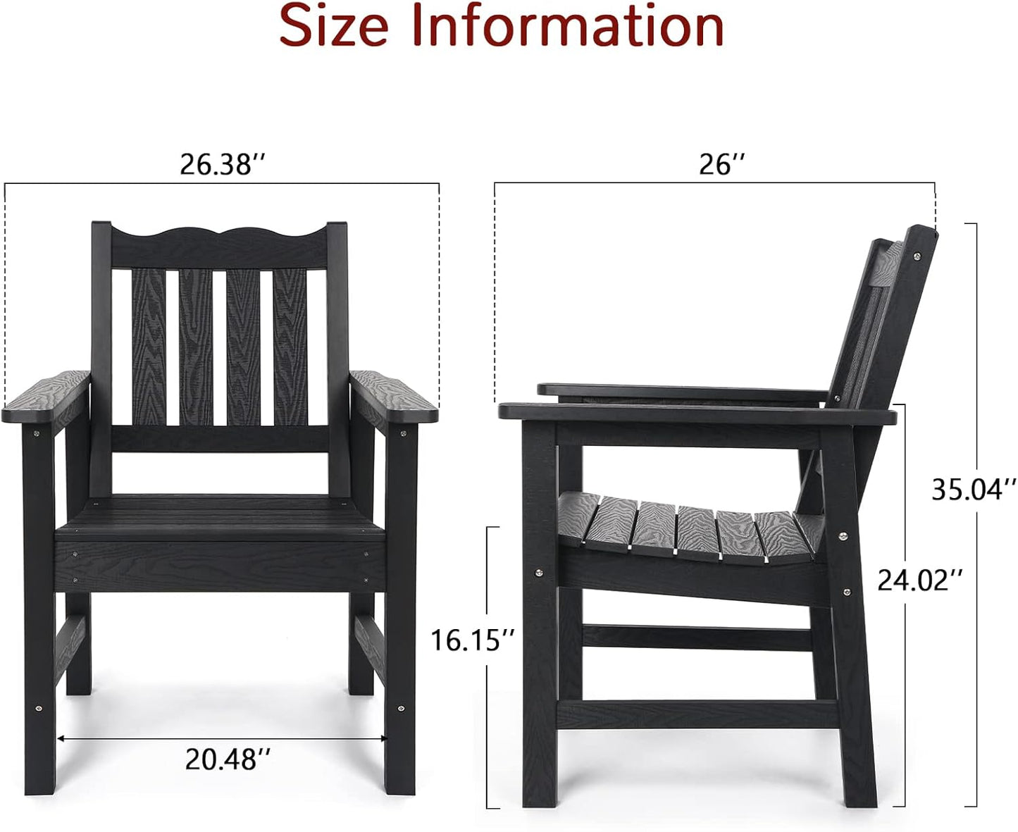 Stoog All-Weather Outdoor Chairs, Patio Dining Chair with Curved Backrest, 400 lbs Support Patio Chair, Black