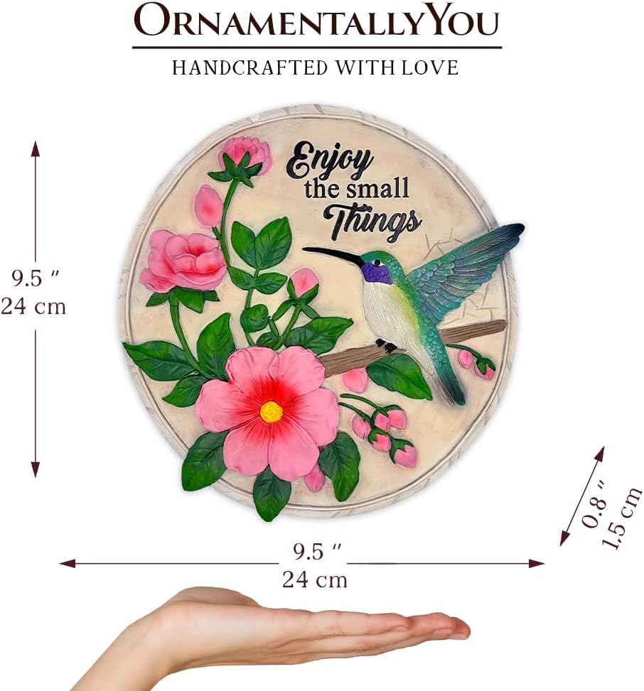 Elegant Resin Stepping Stone, Outdoor Garden Pathway Decoration (Enjoy The Small Things Hummingbird Stepping Stone, 9.5" Decorative Garden Appreciation Gift)
