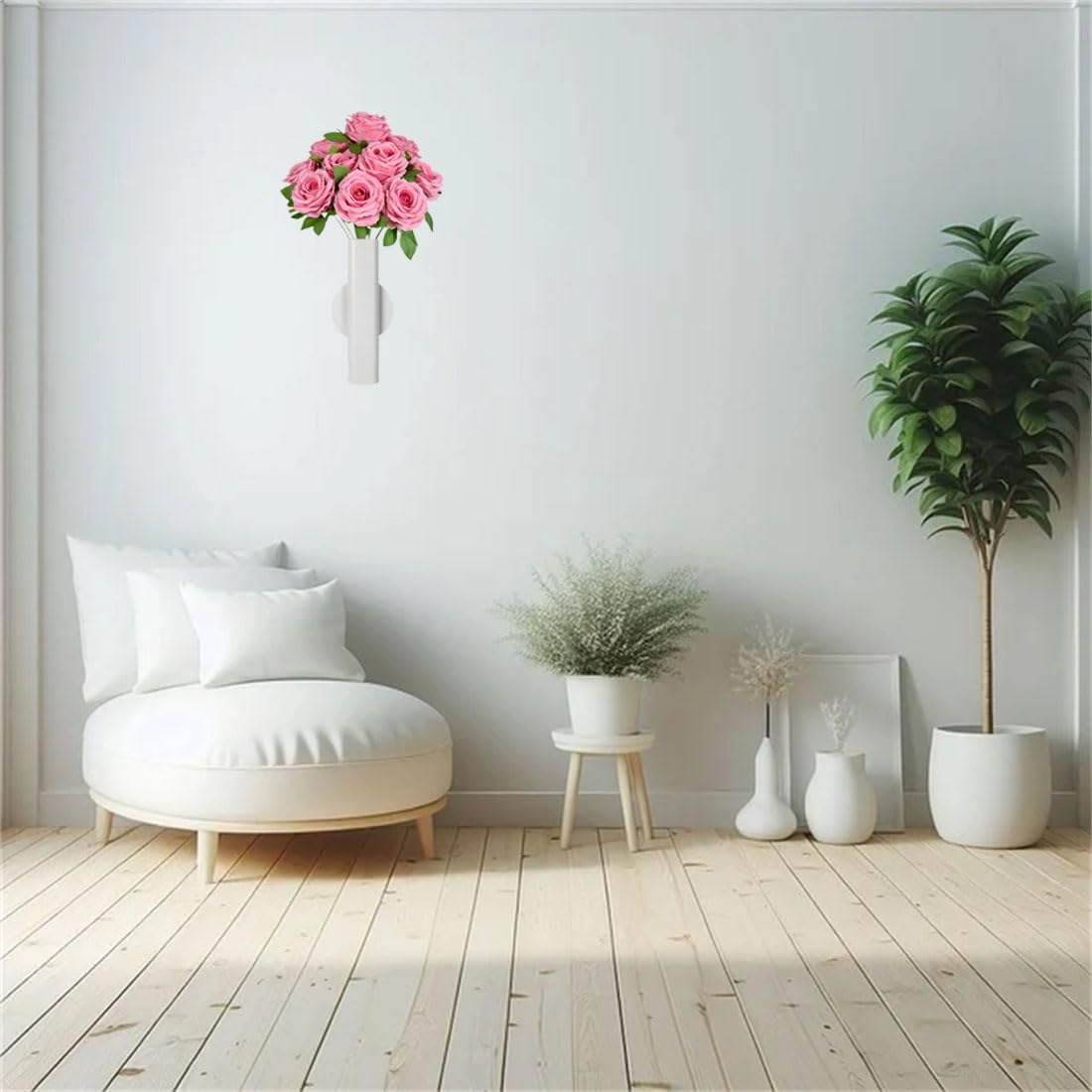 Self Adhesive Wall Vase Metal Tube Decoration Holder Used to Display Dried Flower, Faux Flowers, Fake Flowers, Also Suitable for Cemetery Memorial Decoration (1 Pcs White)