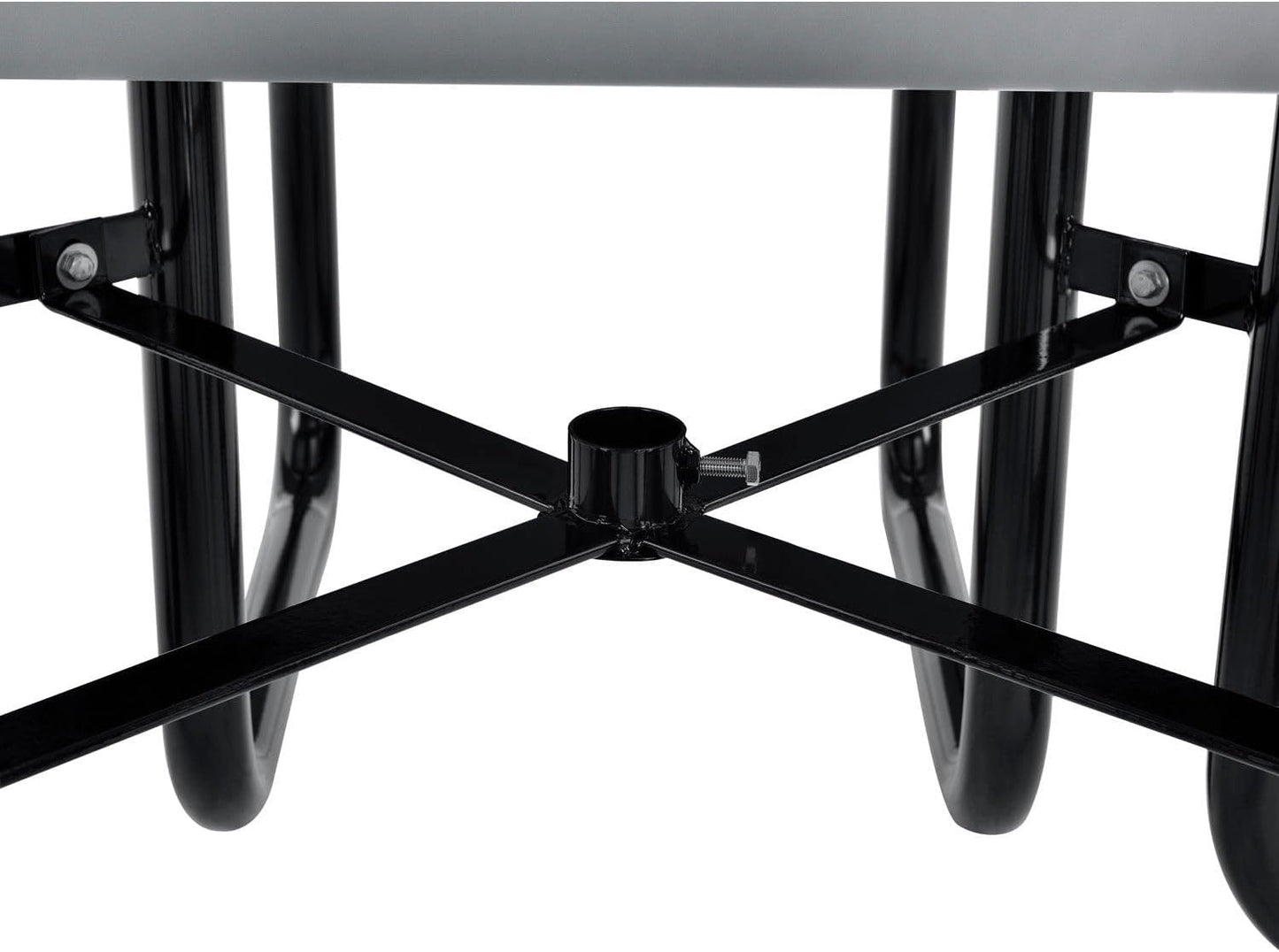 Global Industrial 46" Round Picnic Table, Expanded Metal, Gray Thermoplastic Coating, Attached Benches, 1-1/2” Umbrella Pole Hole, Outdoor-Rated, 1000 lb Capacity