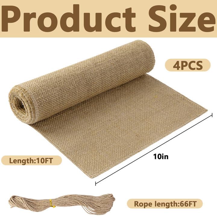 4 Roll 10''x10ft Natural Burlap Tree Wrap Rolls,Fabric Tree Trunk Protector