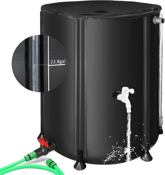 Rain Barrels to Collect Rainwater from Gutter - Portable Water Storage Tank Water Barrel Rainwater Collection System Rain Catcher Include Filter Two Spigots and Overflow Kit (53 Gallon, Black)
