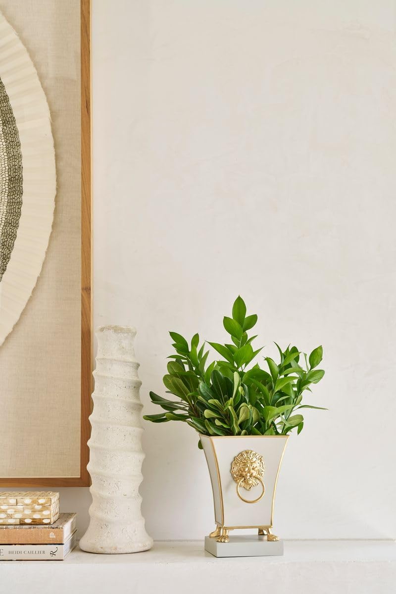 Jaye's Studio Regency Line, Paws & Claws, Decorative Square Cachepot & Planter, Gold Trim & Finish, Hand-Painted, Handcrafted Metal, Luxury Indoor Planter, Size 5x5x9 (Taupe)