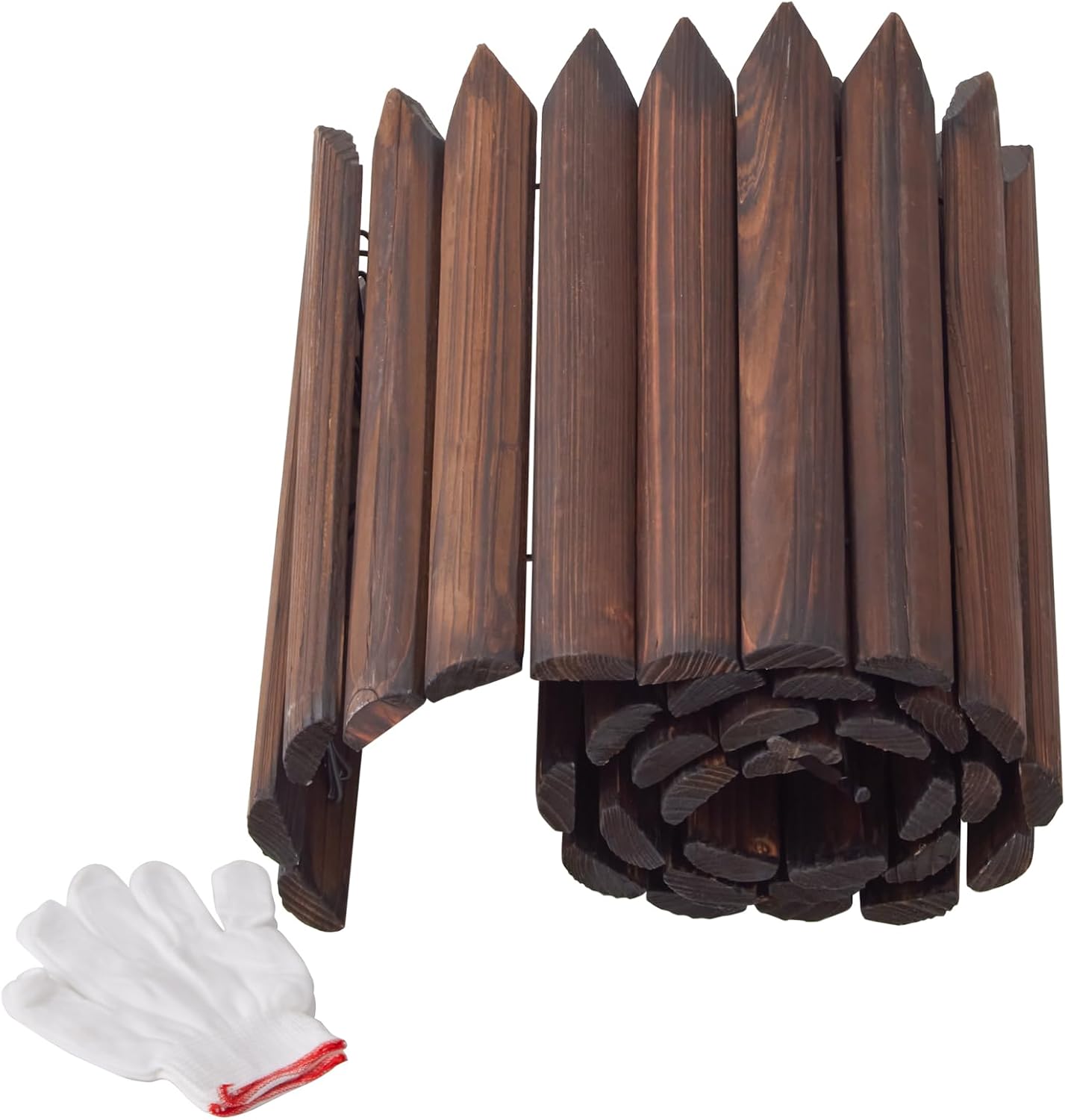 Wood Garden Edging Border Wooden Short Fence Landscape Edging Anti Corrosive Lawn Fence Border with Gloves Decorative Flower Bed Border for Yard Patio Pathway Tree Outdoor-47.2" L X 11.8" H (1PACK)
