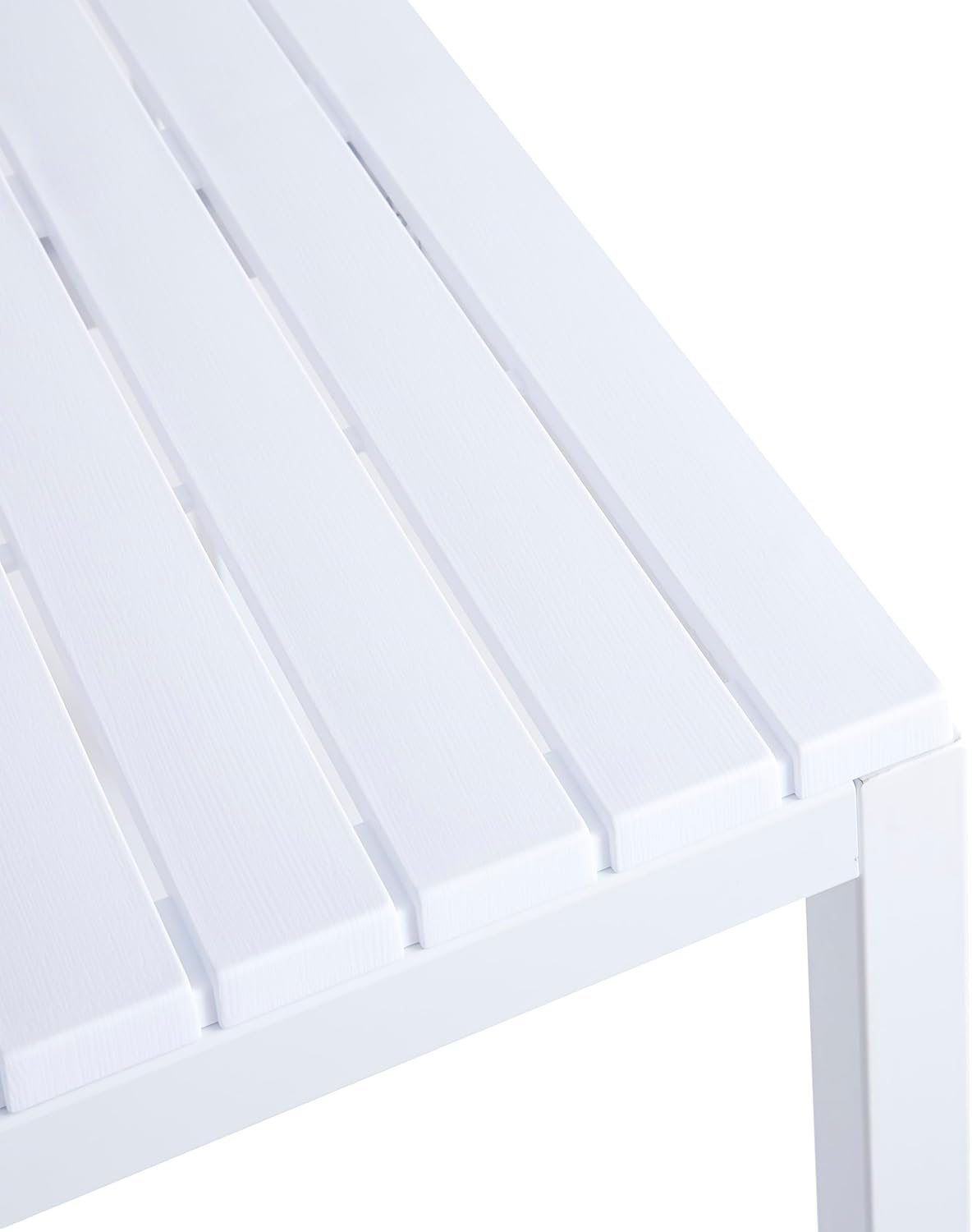 Plastic Outdoor Dining Table with Metal Legs, Weather Resistance, Home Patio Table, Restaraunt Outdoor Table, Quick Assembly (White)