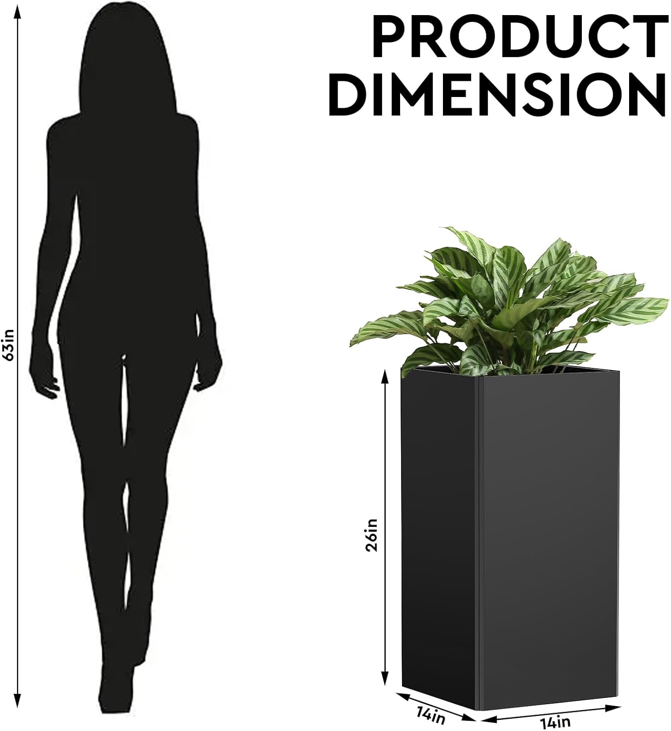 26" Tall Planters, Outdoor＆Indoor Black Planter Pots, Durable All-Weather Use with Drainage Holes, Large Planters Modern Décor for Porch, Patio, Backyard