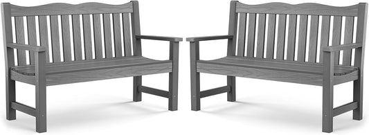 Outdoor Bench, Waterproof Garden Benches Set of 2, Never Rot or Fade, for Garden, Porch, Backyard and Deck, Grey
