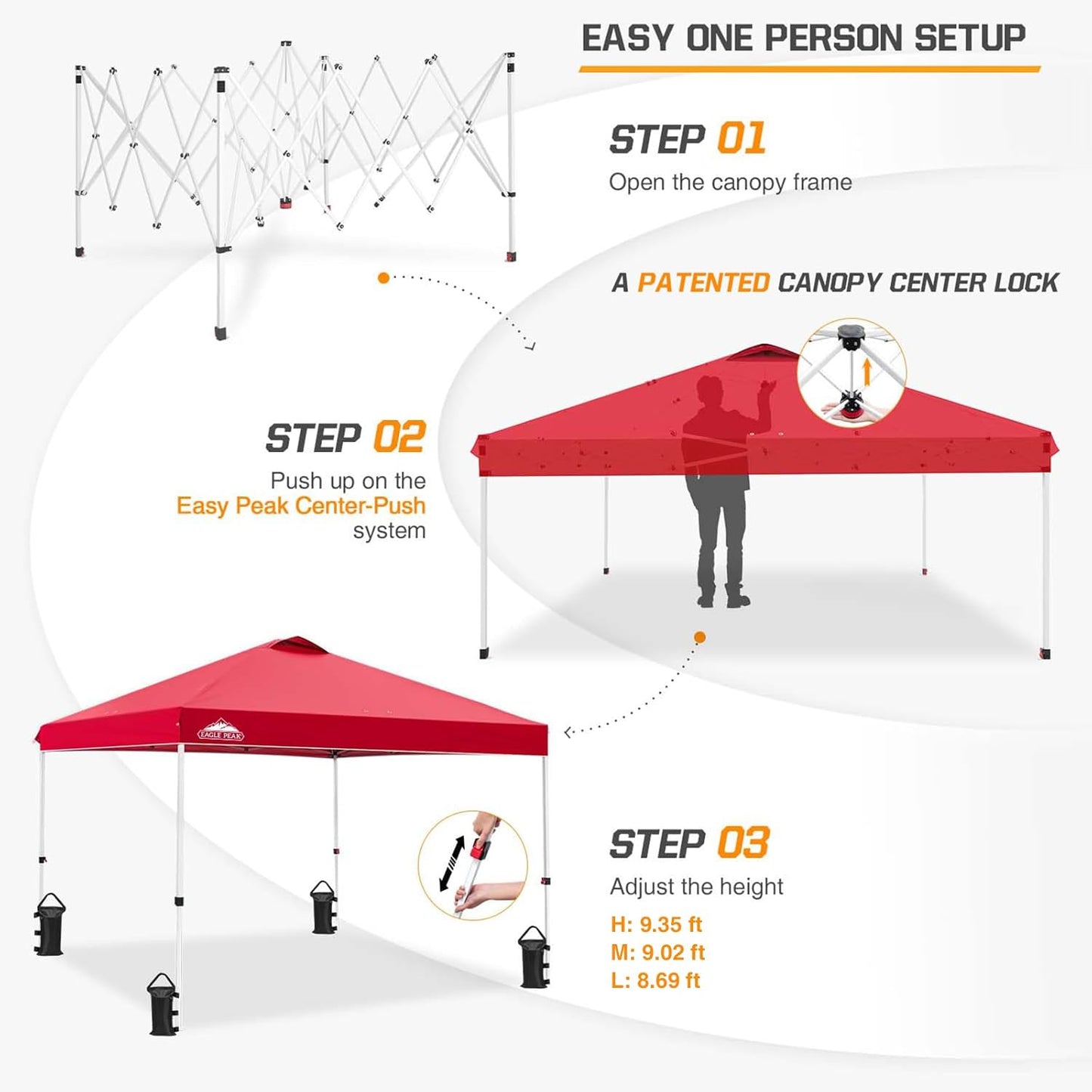 EAGLE PEAK Pop Up Canopy Tent with Wheeled Carry Bag, 8 Stakes, 4 Ropes, 4 Weight Bags, Easy Set Up Tent Canopy, 10x10 ft, 100sqft of Shade, Red