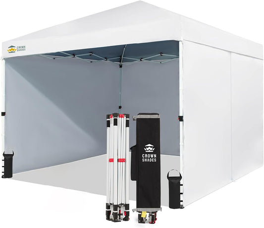 CROWN SHADES 10X10 Comercial Instant Canopy Pop Up Tent with Center Lock (10x10 with 4 Sidewalls, White)
