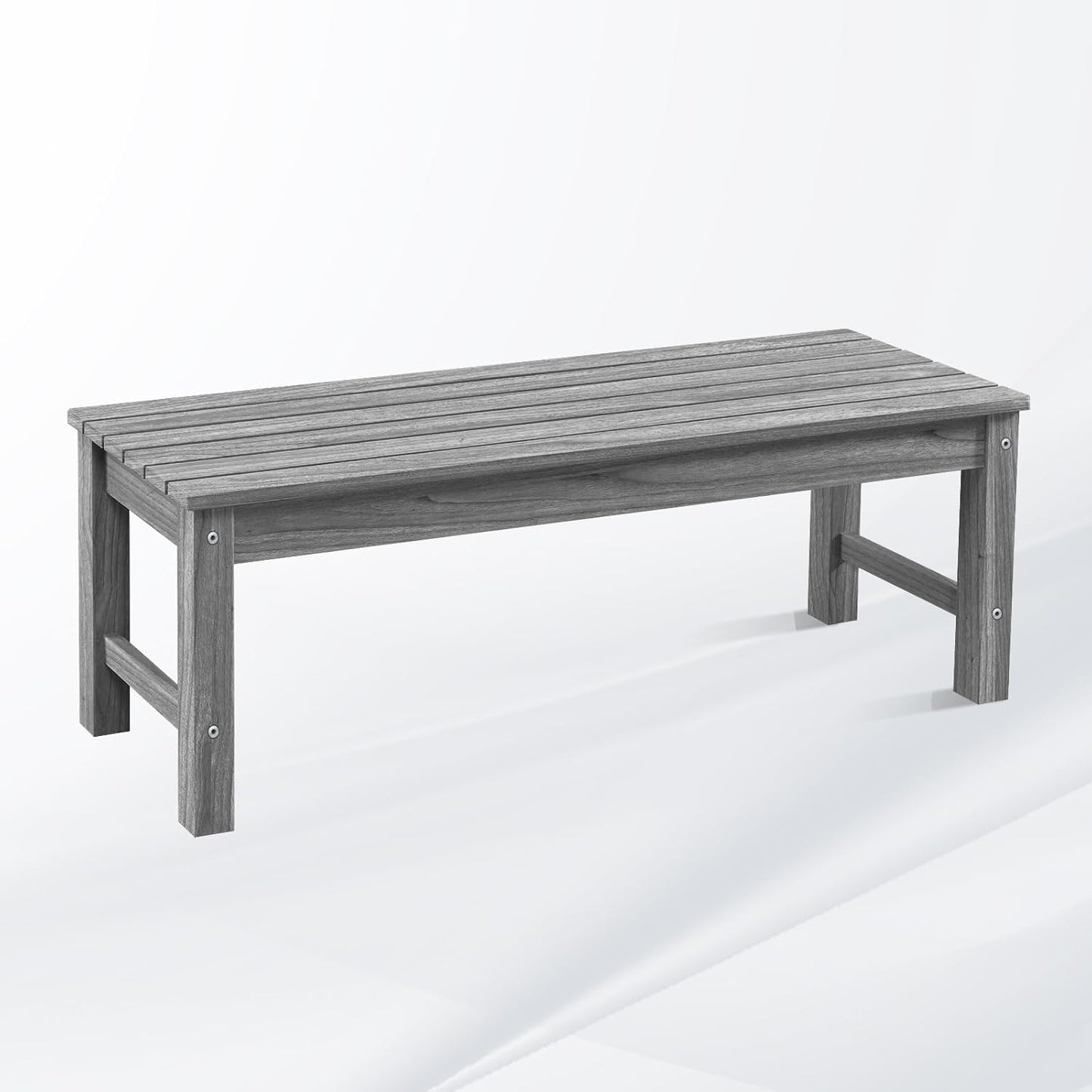 Psilvam 2-Person Outdoor Poly Lumber Patio Backless Bench, Fade-Resistant & Odor-Free Poly Lumber Patio Furniture, Weatherproof, Suitable for Garden, Porch and Park, 700 Lbs Support (1, Light Gray)