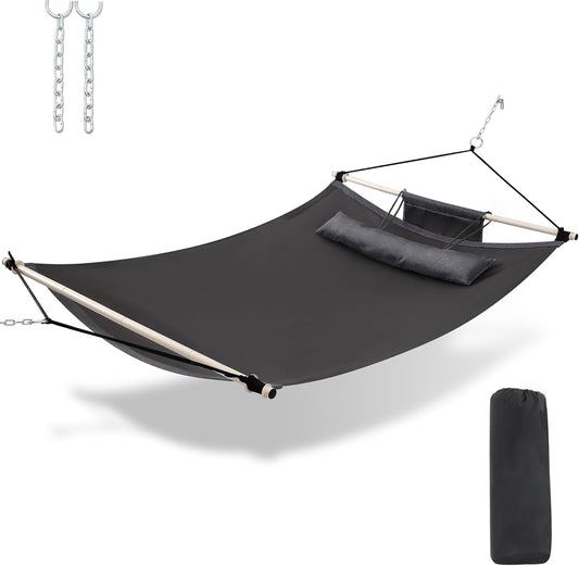 TegerDeger Anti-flip 12FT Hammock Large Hammock 450LB Capacity with Iron Spreader Bar & Nylon Rope for Outside, Patio, Garden, Backyard, Beach - Gray