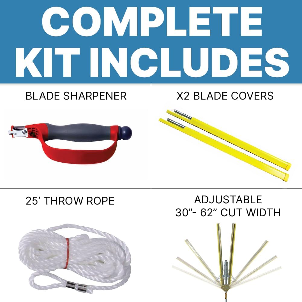 Jenlis Weed Razer Pro, Lake Weed Cutter, Large Pond Aquatic Plant Cutting Tool, Sharp Razor Blades Shear Cattail, Reed, Lilly & Chara Algae, Adjustable 30"-62” Inch Cut Width, 25' Foot Throw Rope