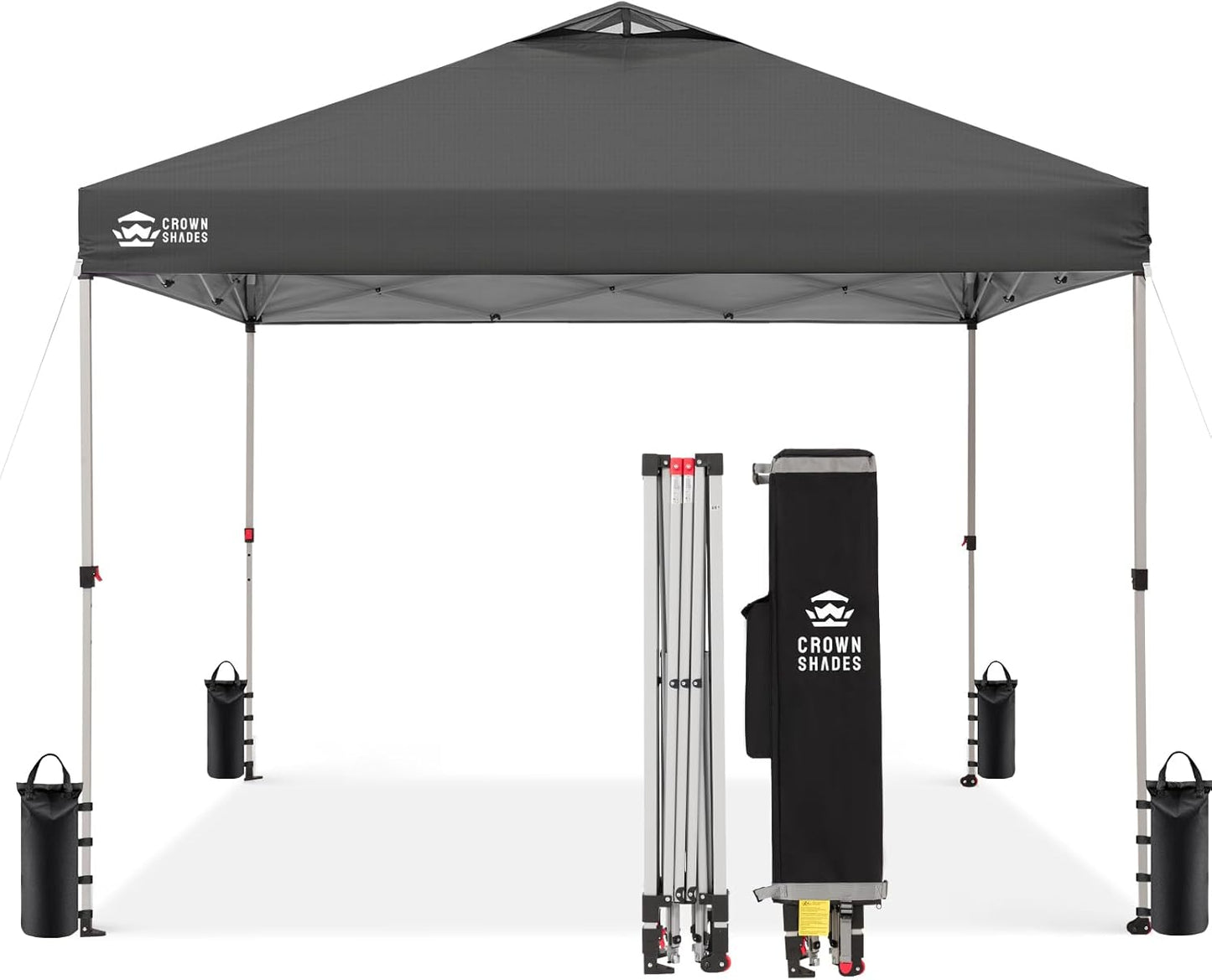 CROWN SHADES 12x12 Pop Up Canopy - Beach Tent with One Push Setup - Easy Outdoor Sun Shade Shelter for Events, Parties - Gazebo with STO-N-Go Cover Bag, Silver Coated Top, Grid Grey