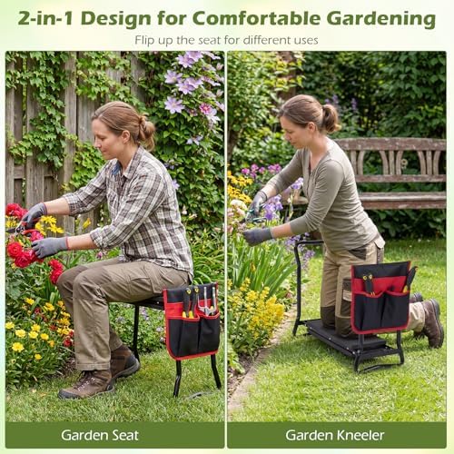 Foldable Garden Kneeler and Seat with Wide Soft Foam Pad, Black