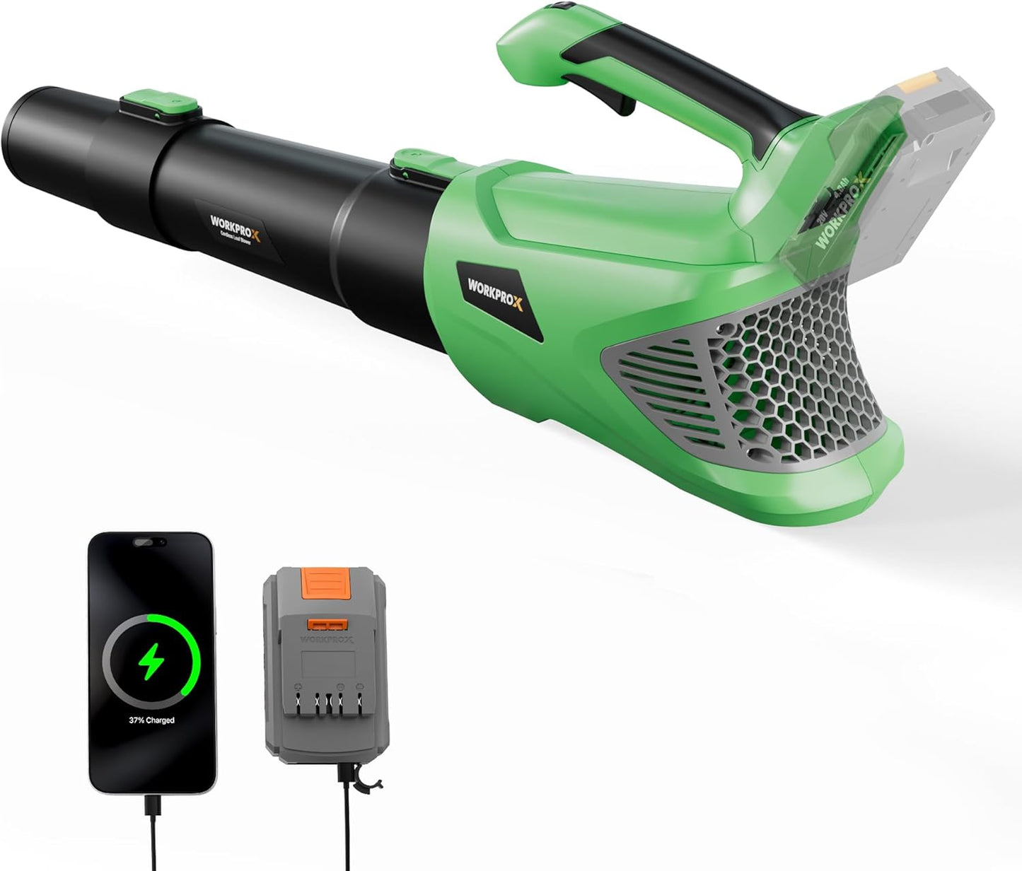 WORKPROX Leaf Blower Cordless, 20V Electric Blower with 4.0Ah Type-C Charging Battery, 89.5MPH 500CFM, Lightweight Handheld Mini Blowers for Lawn Care, Patio Cleaning, Dust, Blowing Leaves