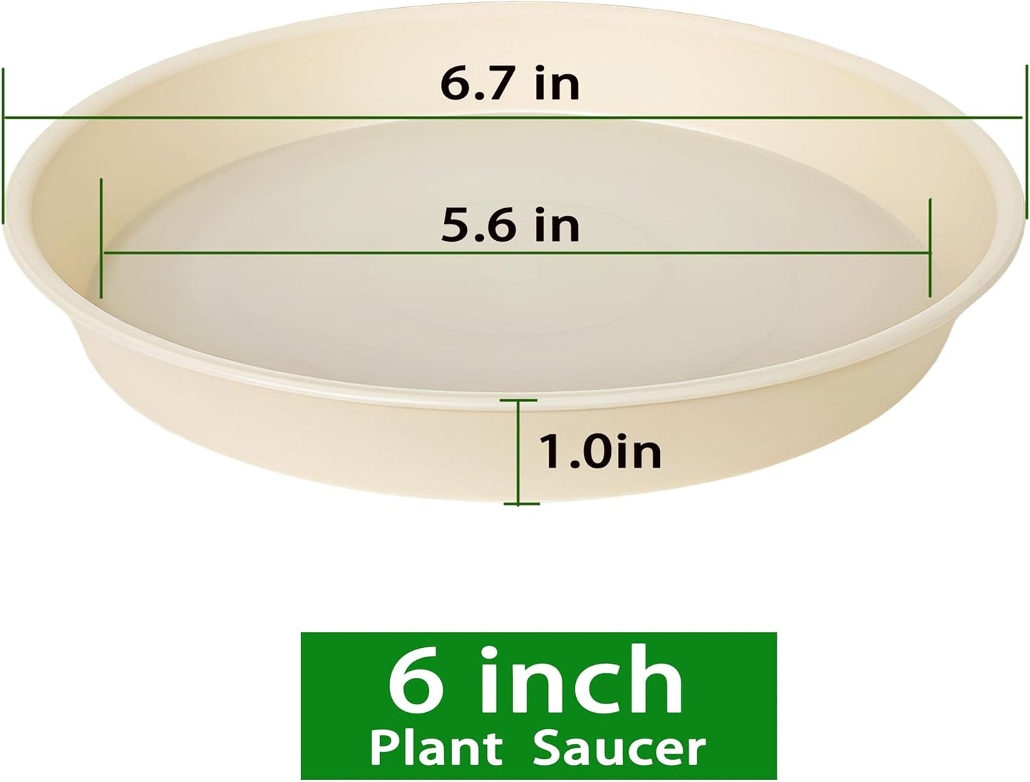 6 Pack of 6 inch Plant Saucer Drainage Tray, 4 5 7 8 10 12 13 15 17 19 inch Plastic Plant Water Tray, Flower Saucers for Indoors, Plant Dishes for Pots Base (6 inch, Beige)