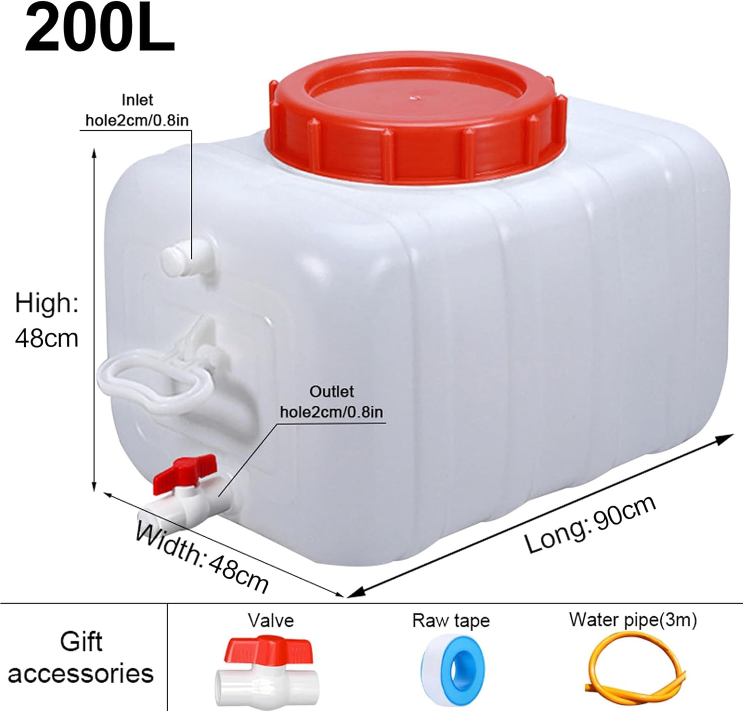 Water Storage Container with Spigot Hose, 52.8 Gallon Portable Water Tank Thick Water Dispenser Carrier Heavy Duty Water Bucket for Hiking Picnic Vehicle Outdoor Emergency(Size:200L/52.8Gal)