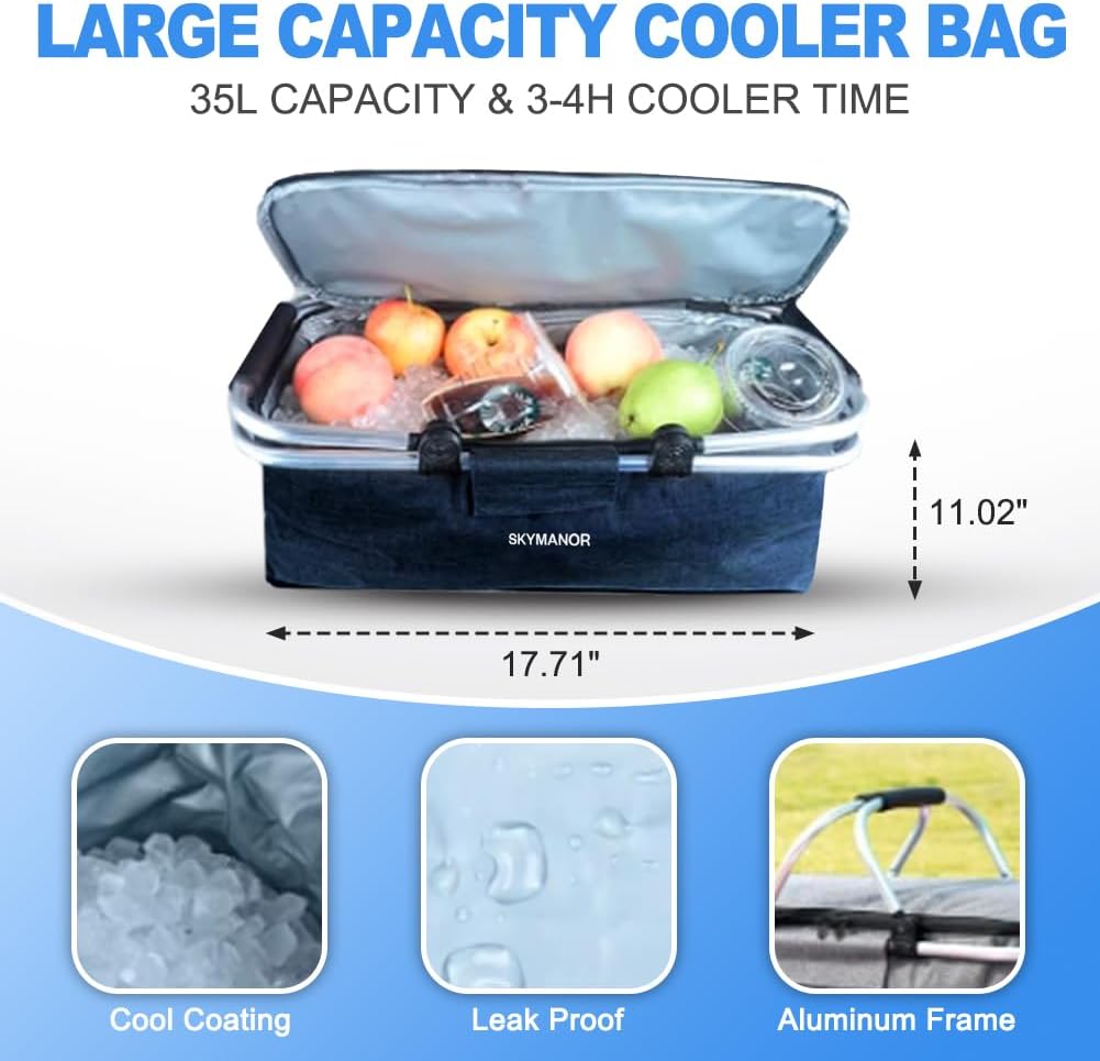 SKYMANOR Collapsible Wagon with Removable Canopy, 3-in-1 Heavy Duty Garden Cart with Big All-Terrain Wheels, Brakes, Adjustable Push Pull Handle, Cooler Bag, 300LBS Wagon Cart for Camping (Blue)