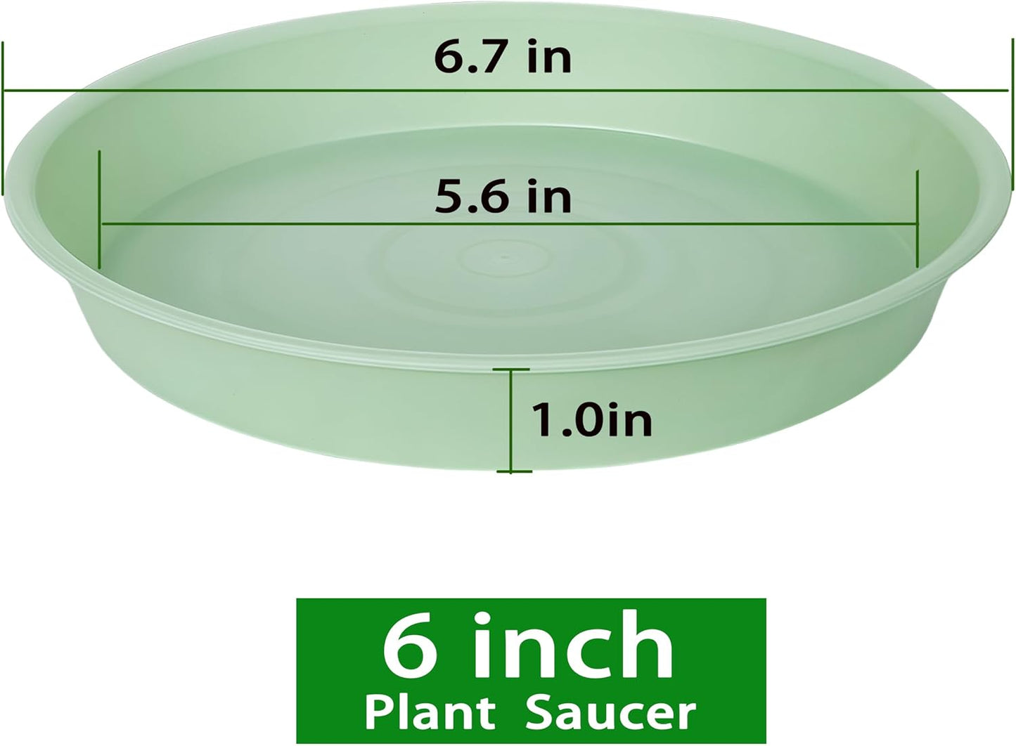 6 Pack of 6 inch Plant Saucer Drainage Tray, 4 5 7 8 10 12 13 15 17 19 inch Plastic Plant Water Tray, Flower Saucers for Indoors, Plant Dishes for Pots Base (6 inch, Light Green)