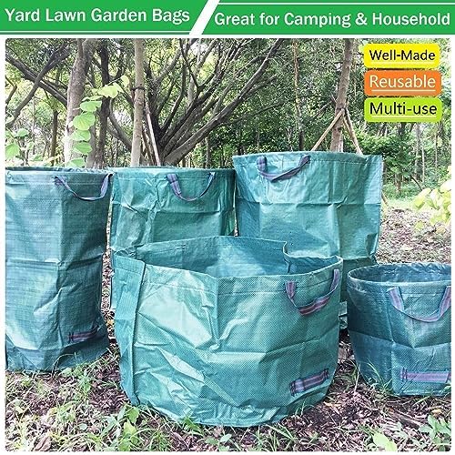 Standard 3-Pack 32 Gallon Lawn Garden Bags (D18,H30 inch) Yard Waste Bags with Gardening Gloves - Reusable Leaf Bags,Yard Debris,Trash Container,Plant Trimmings Bag,Grass Clippings,Weeds Bag 4 Handles