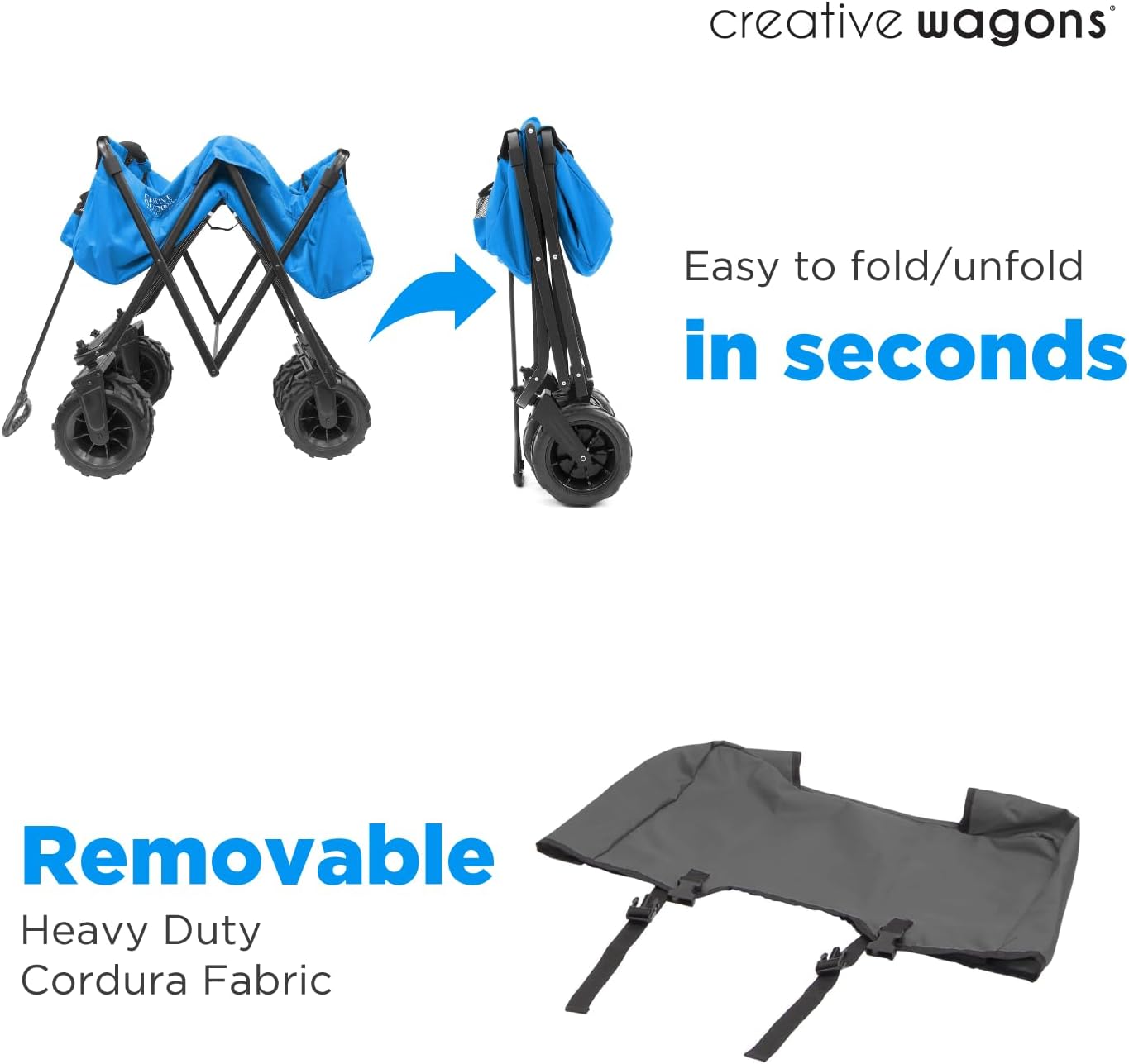 Creative Outdoor Push Pull Stroller Wagon for Kids, 250lbs Weight Capacity, XXXL Monster Series, Collapsible Giant All-Terrain Folding Cart, Beach, Park, Camping, Garden & Tailgate (Blue)