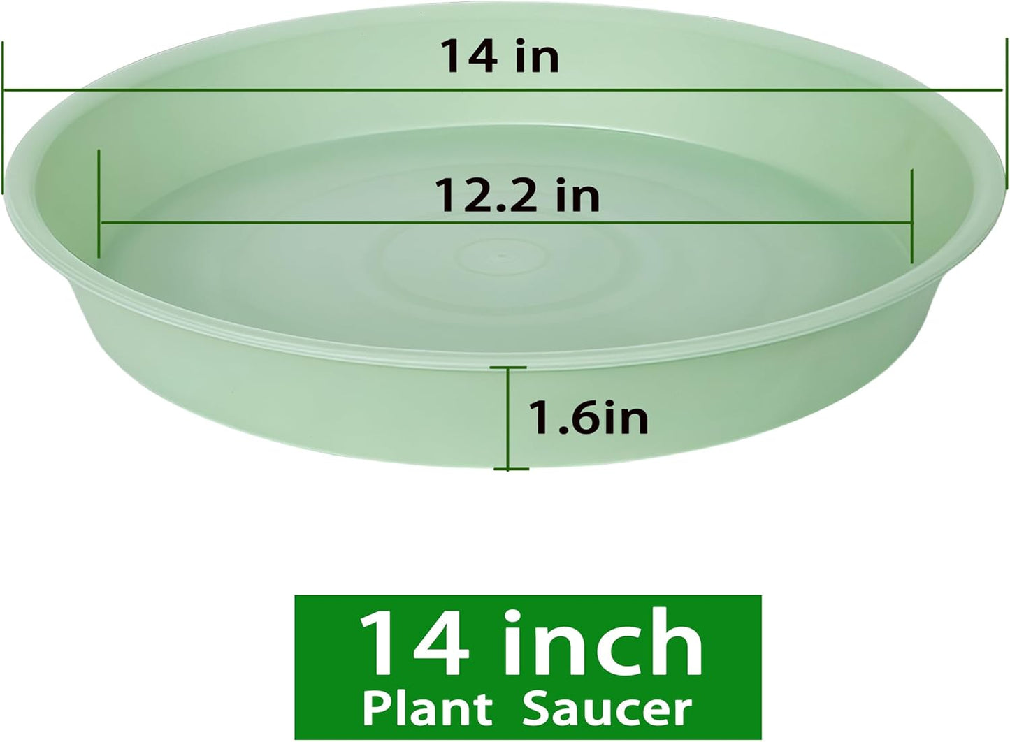 4 Pack of 14 inch Plant Saucers Bird Bath Bow Round, Plastic Plant Saucer Tray for Pots, White Planters for Indoor Plants, Plant Trays for Planter 12-15" (14", Light Green)