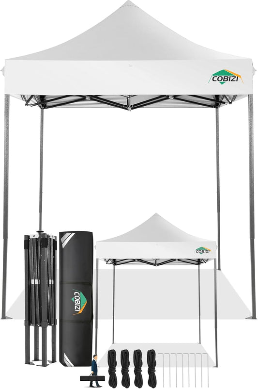 COBIZI 6.6x6.6 Pop Up Canopy Without Sidewall,Heavy Duty Canopy UPF 50+ All Season Wind Waterproof Commercial Outdoor Party Tents for Parties Canopy Gazebo with Storage Bag(6.6 x 6.6 ft White)