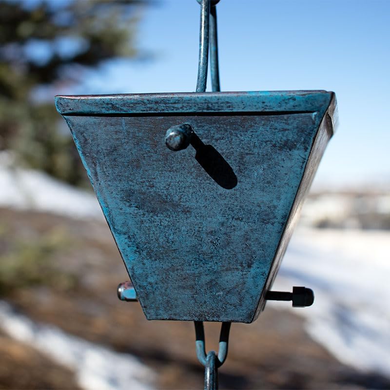 Nutshell Stores Medium Square Cups Rain Chain - Patina - 12 Feet