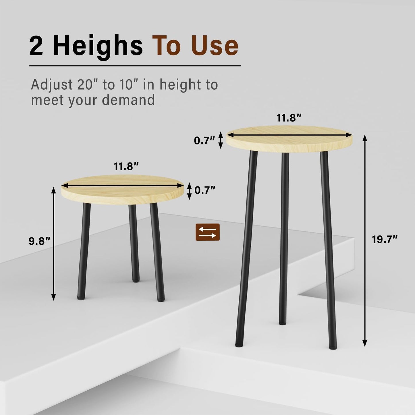 Plant Stand Indoor Outdoor: 2 Pack Indoor Plant Stand 20'' Convertible Multi-purpose Holder - Mid Century Modern Decor - Tall Plant Table for Living Room/Balcony/Garden/Patio