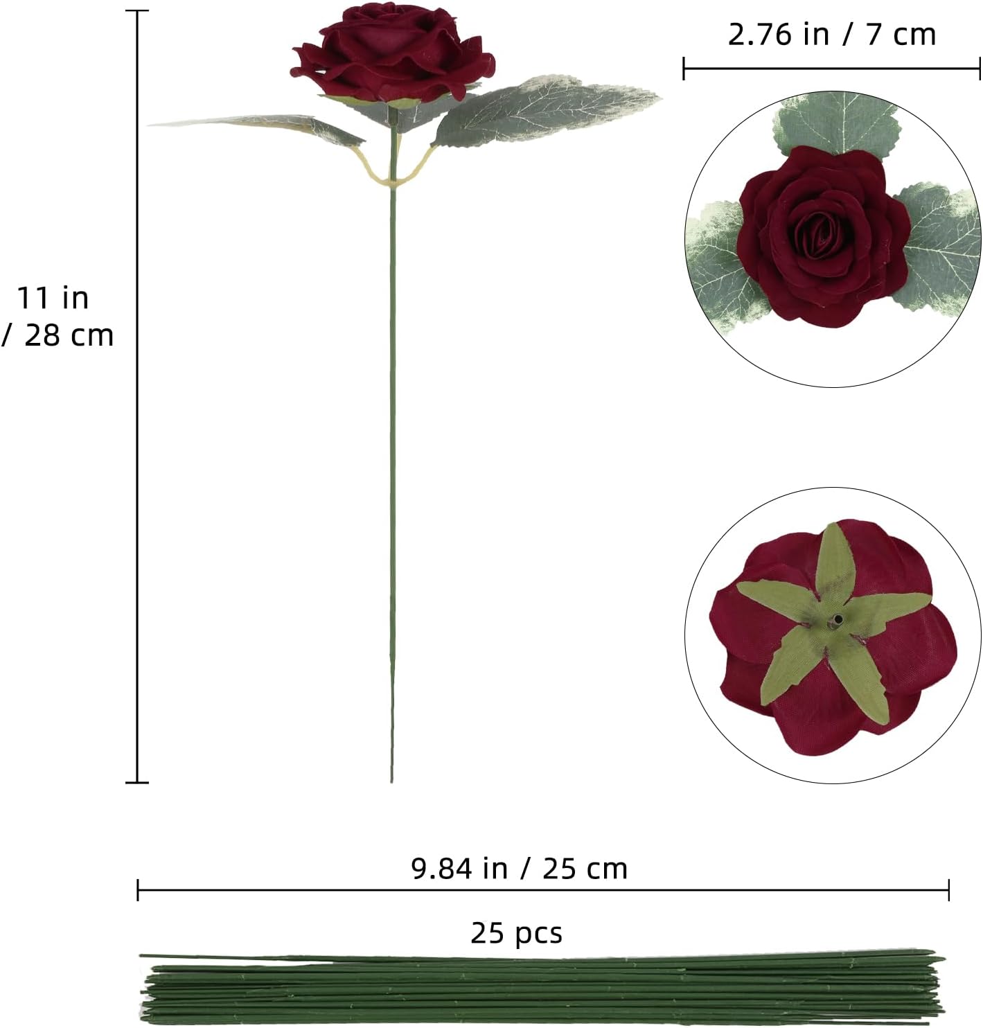 25PCS Faux Rose Flower Head Burgundy Velvet Rose Flowers Fake Flower Heads for DIY Wedding Home Party Baby Shower Decor(Burgundy)