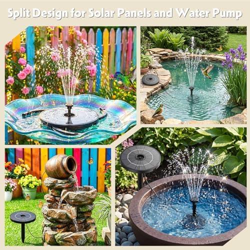 AISITIN Solar Fountain Pump Built-in 1000mAh Battery with 7 Nozzles Styles