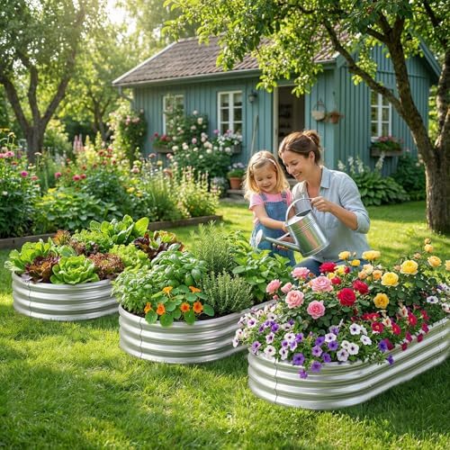 Land Guard 2 Pack 4×2×1ft Galvanized Raised Garden Bed Outdoor, Heavy Duty Bottomless Metal Raised Planter Box for Vegetables, Flowers, Herbs, Backyard Patio Gardening, Silver