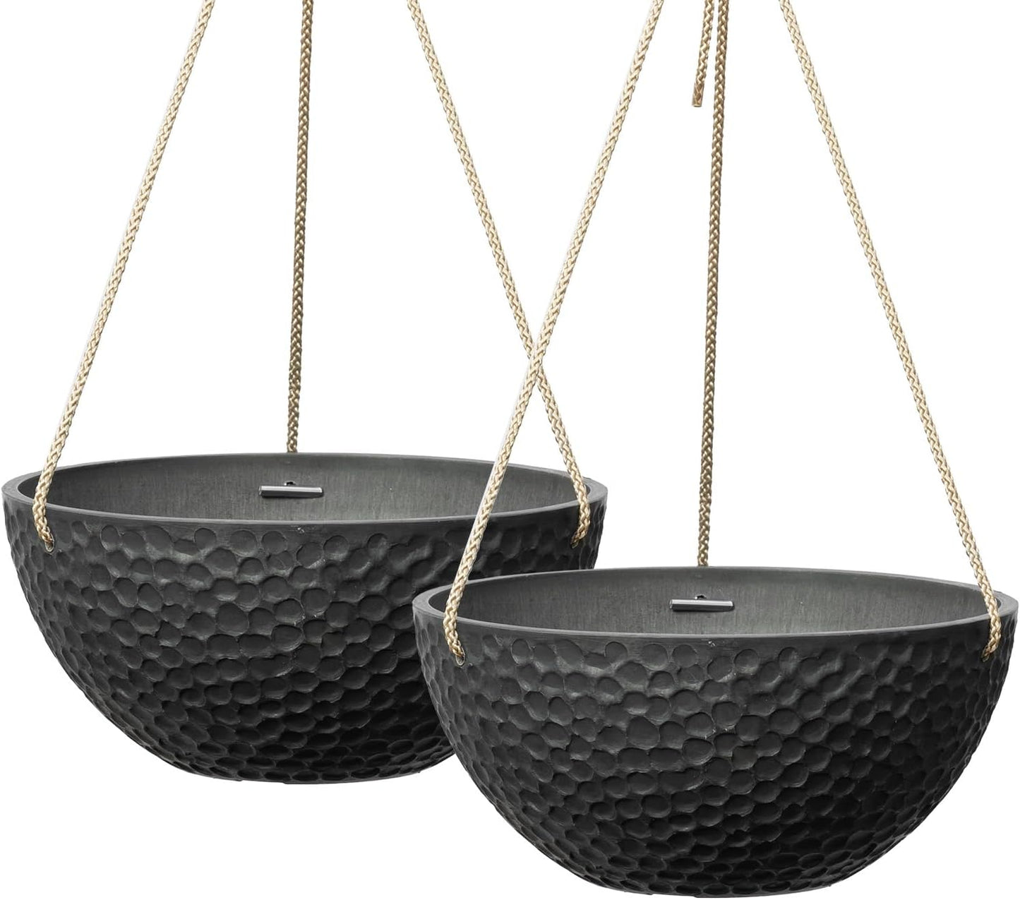 LA JOLIE MUSE Hanging Planters for Indoor Plants, Medium Hanging Planters with Drain Holes, Outdoor Hanging Flower Pots, Matte Black, Honeycomb (10 Inch, Set of 2)