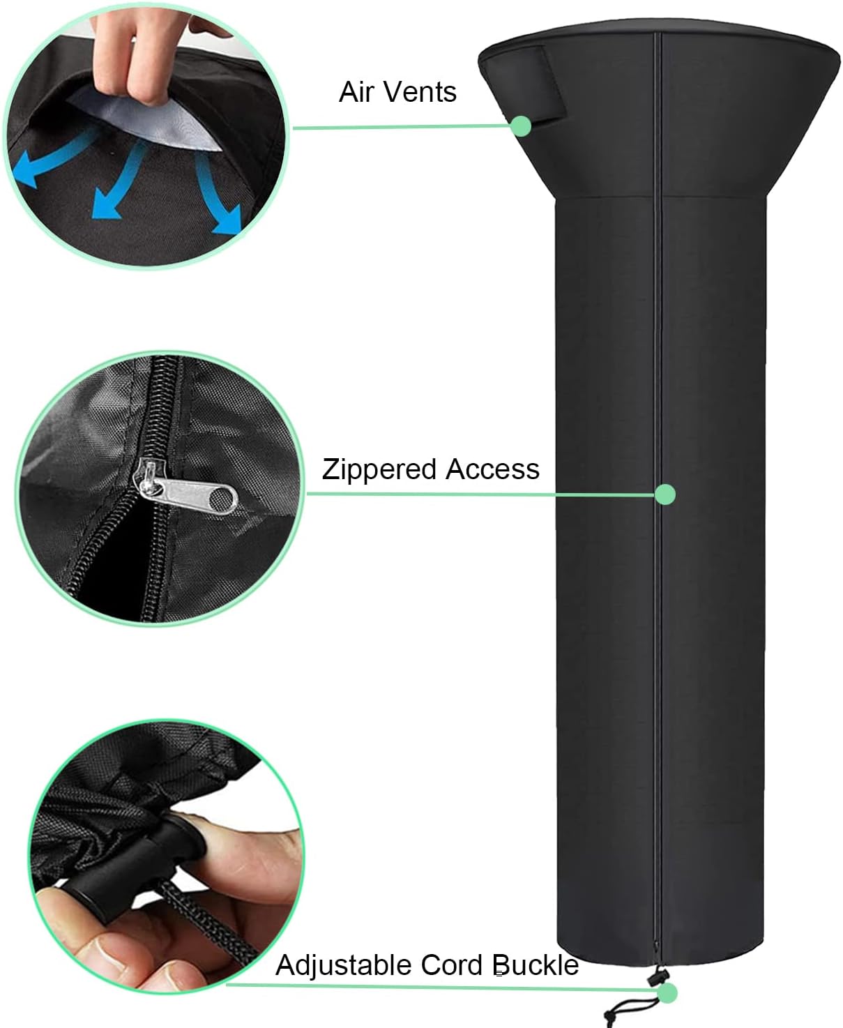 Siruiton Patio Heater Covers with Zipper & Air Vent, Waterproof, Dustproof, Wind & Snow-Resistant, 420D UV-Resistant, Black, 2 Pack (89" Height x 33" Dome x 19" Base)