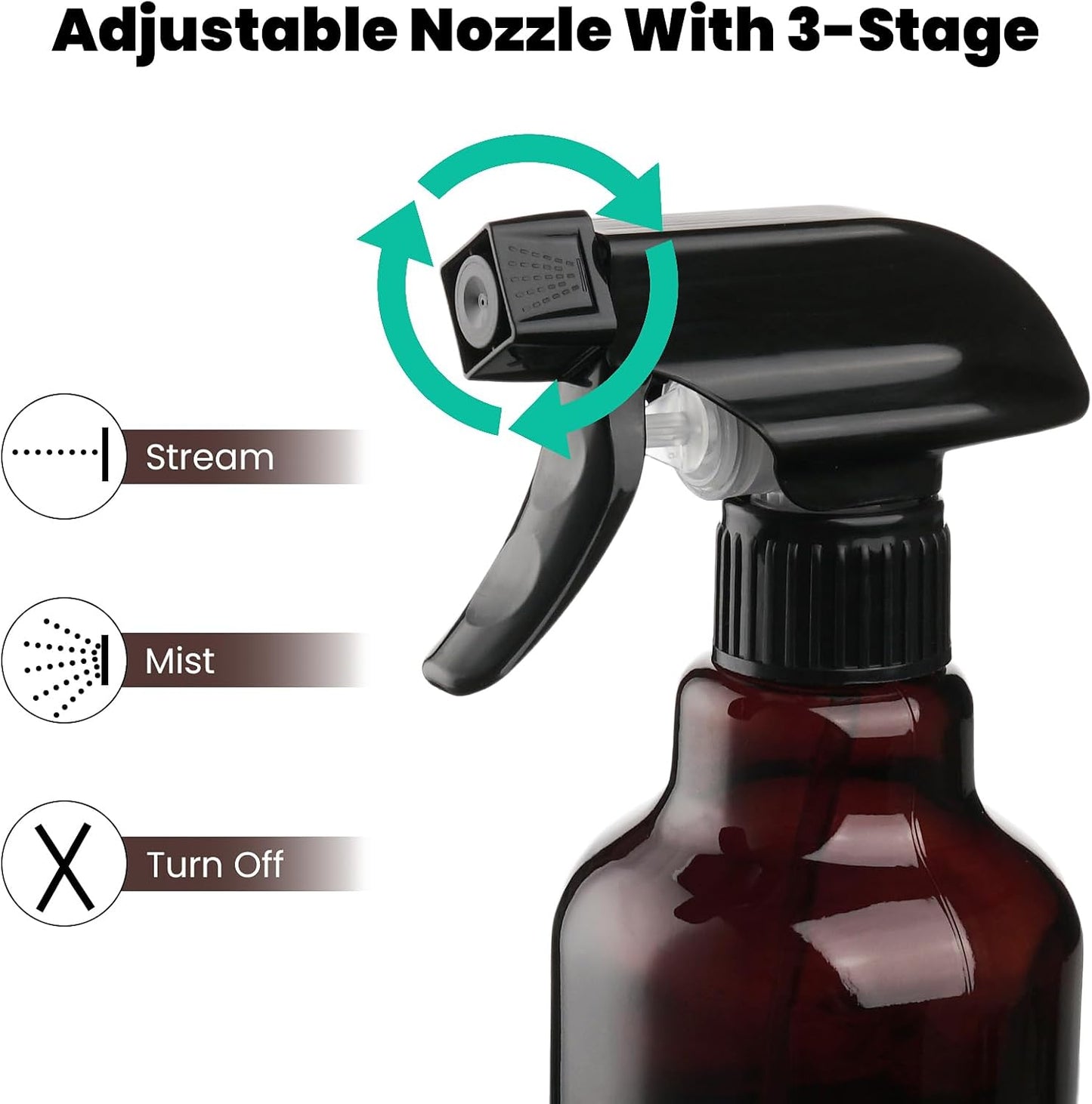 Glass Amber Spray Bottles with Silicone Sleeve, 2 Pack 16.9oz Refillable Containers with Adjustable Spray Nozzles, Empty Spray Bottle for Cleaning Solutions, Hair, Plants, Essential Oils (Black+Green)