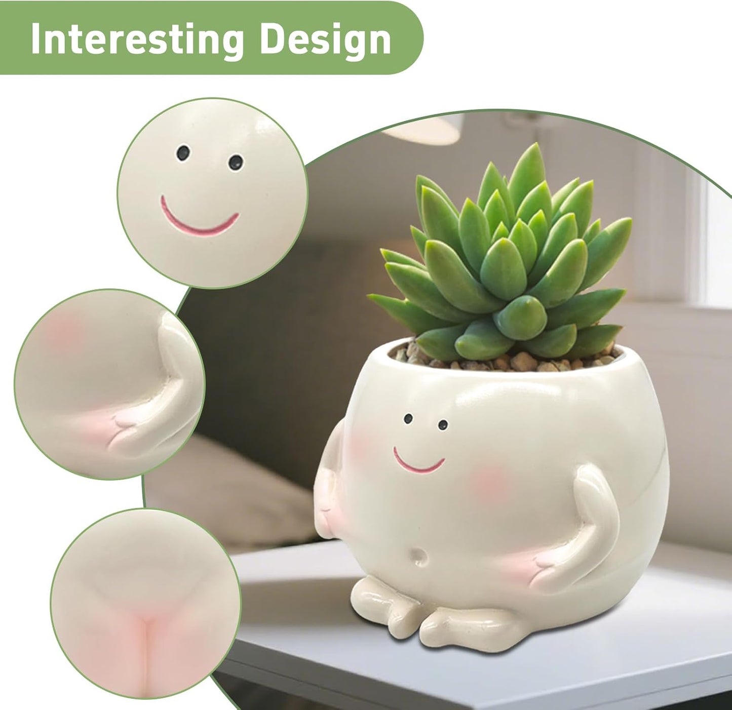 3.5" Smiley Face Planter Pot,Funny Belly Planters Design,with Drainage Hole Resin Cute Plant Pot,for Indoor Outdoor Plants
