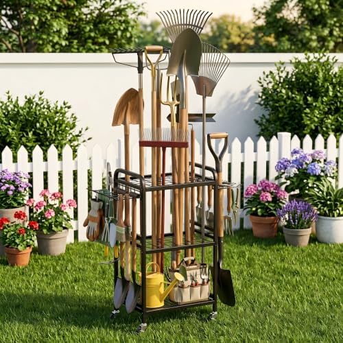 Hadulcet Garden Tool Organizer with Wheels, Yard Tool Organizer for Garage