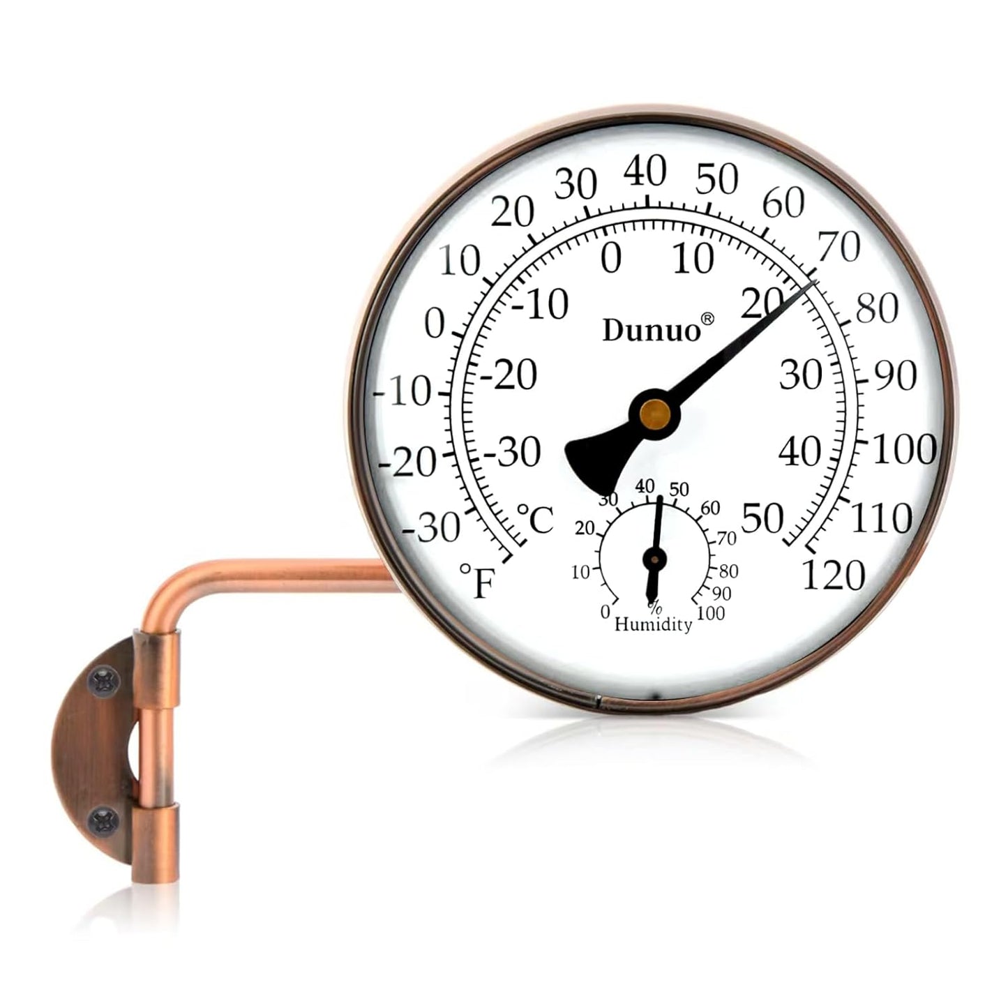 4-Inch Copper Outdoor Thermometer - Analog Temperature Gauge for Patio, Greenhouse and Garage. Decorative, Weather-Resistant, Solid Brass Swivel Design (4inch Thermo&Hygrometer)