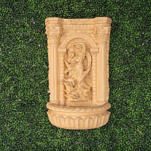 XBrand 30.3" Tall Solar Powered Outdoor Wall Fountain with Maiden Holding Pot – Classic Waterfall Design, Weather-Resistant Polyresin, Brown for Garden & Backyard Décor
