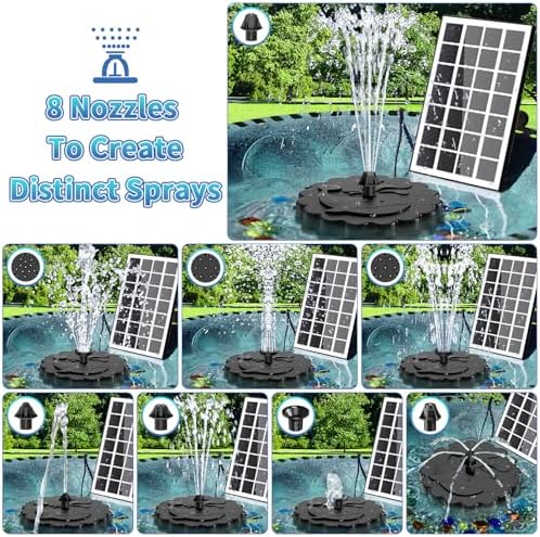 SZMP 3.5W Solar Fountain Pump, All-Glass Panel Solar Water Pump Kit with Stake & 4 Anti-Drift Rods, 9.8FT Cable 8 Nozzles for Bird Bath, Garden, Backyard, Fish Tank